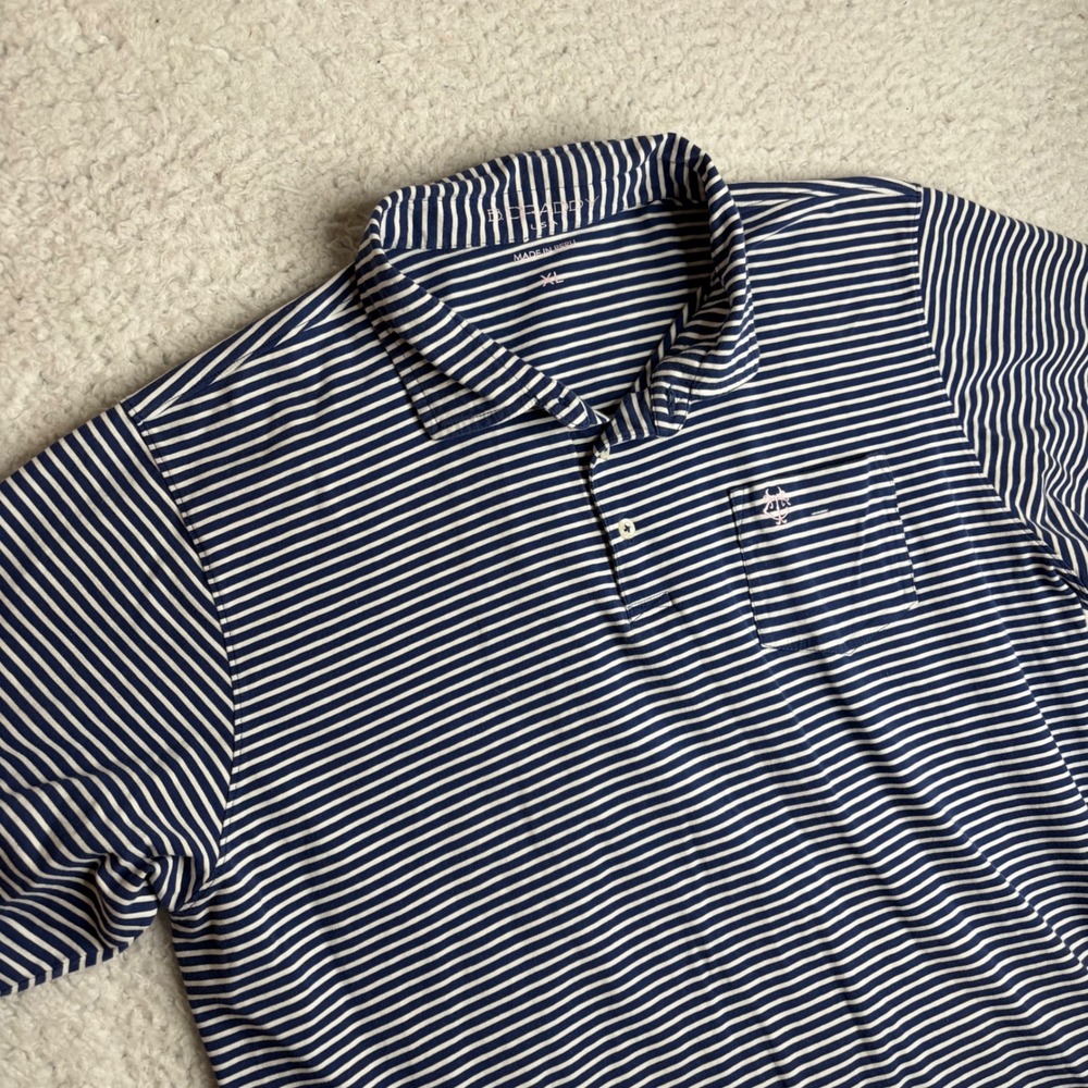 B. Draddy Mens XL Striped Polo Shirt Navy White Short Sleeve FA16-FR5555-BDK03